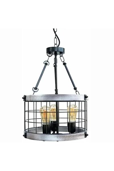 Cojom Candelabru Ares 3A, retro/vintage, 3 X E27, lemn alb antic cu metal negru