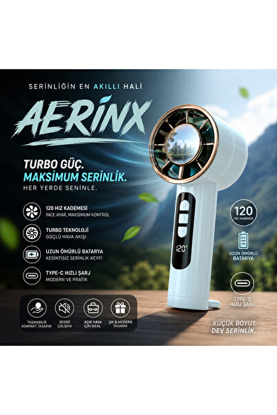 İki Yedi Konsept Aerinx Mavi Şarjlı El Fanı 6 Kademe Turbo Vantilatör Type-C ...