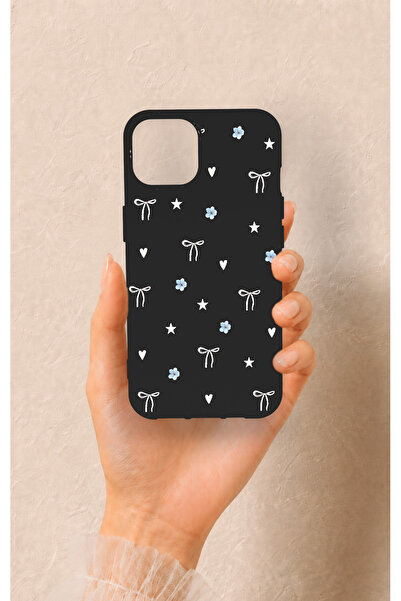 Vip Case iPhone 13 Uyumlu Mini Fiyonk Siyah Desenli Silikon Kılıf