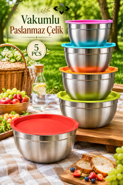 LİGROUND 5 Pcs Vacuum Stainless Steel Camping Picnic Storage Container Set, 5...