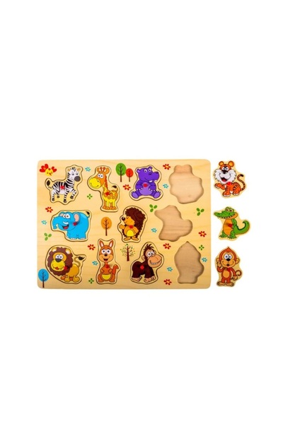 OEM Puzzle din lemn cu incrustații Animale din junglă (11 piese) - 30 x 22 cm
