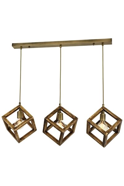 Cojom Candelabru Kubus 3ml, din lemn masiv de fag, cu 3 socluri E27, maro ant...