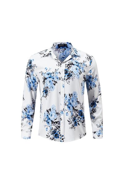 HISDERN Men's Long Sleeve Floral Shirt Boho Casual – Multicolour S