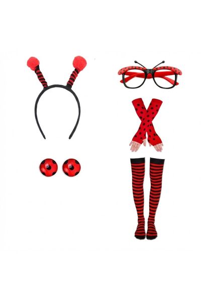 OEM Set costum buburuză pentru femei, 5 piese, include bentiță, ochelari, șos...