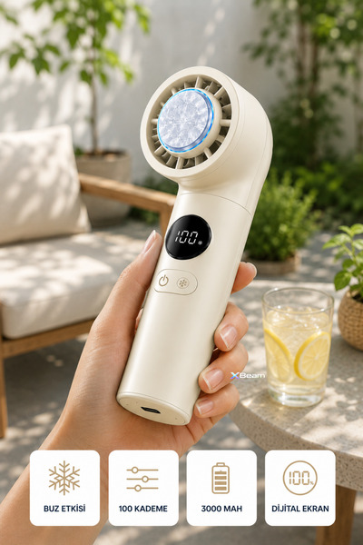 Ice Effect Turbo Cooler Hand Fan with 3000 mAh Digital Indicator with 100 Level Speed Adjustment
