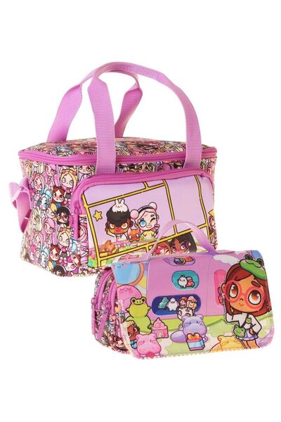 KAUKKO Kids Girl's Nagy Printed Pink Thermo Lunch Box and Pen Holder Set - Se...
