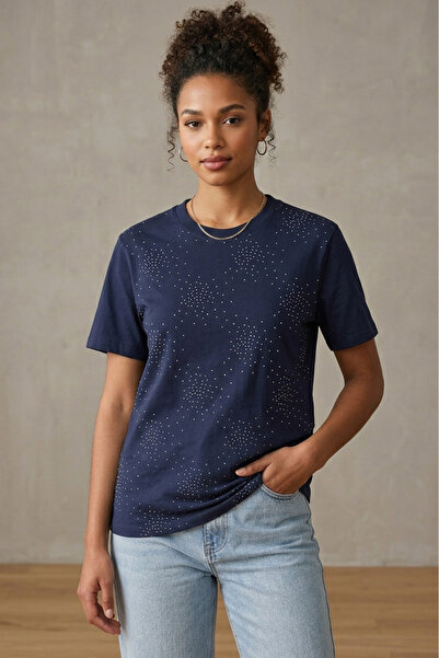 TOFİSA Κοντομάνικο T-shirt με στρας - 28424-ΣΚΟΥΡΟ ΜΠΛΕ