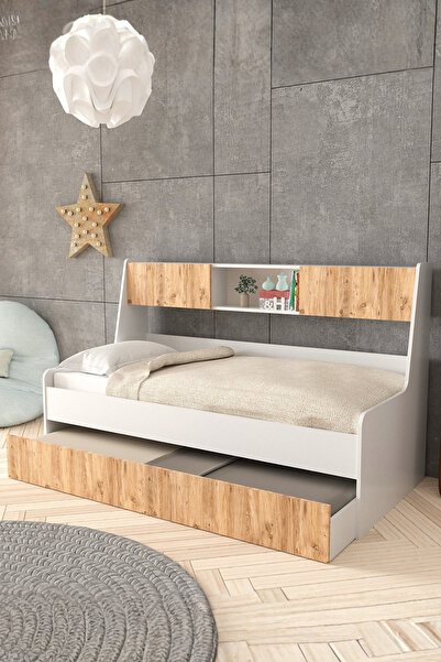Setay Yavrulu Karyola, Viyole Kapaklı, Kitaplıklı Yavrulu Karyola - 90x200