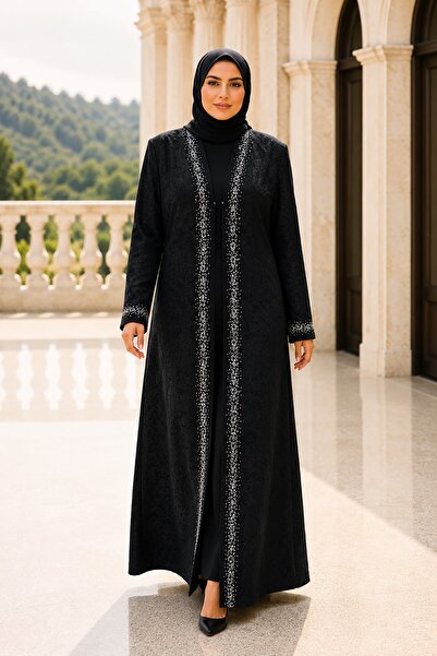 Rain and River Plus Size Stone Trim Patterned Hijab Set