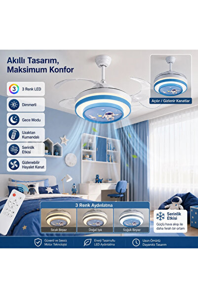 Korkmaz avize Galaksi Yeni Hayalet Pervaneli Vantilatörlü Ledli Avize Tavan V...