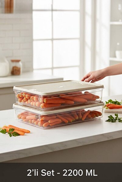 Funny Life 2-Piece Refrigerator & Freezer Organizer 2200 ml Microwave Compati...