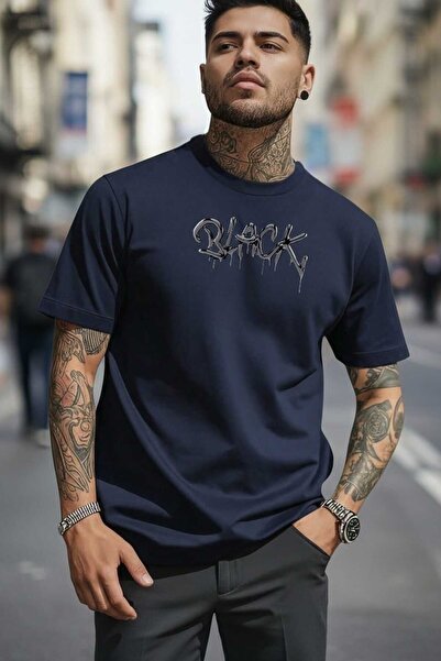 tkn your style Tricou din bumbac cu imprimeu negru pentru bărbați