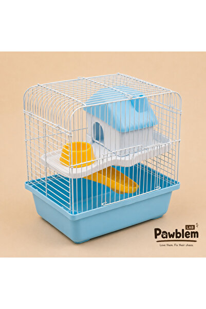 Pawblem Lab Çok Katlı Hamster Yaşam Kafesi Evli ve Aksesuarlı Mavi