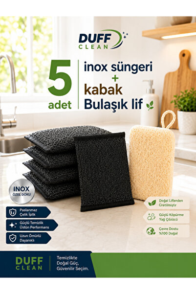 DUFF CLEAN 5 Adet İnox Süngeri + Kabak Bulaşık Lifi Seti