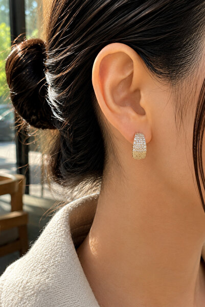 Balenbi Women's Stone Oval Hoop Earrings Gold Color Stainless Steel Earrings ...