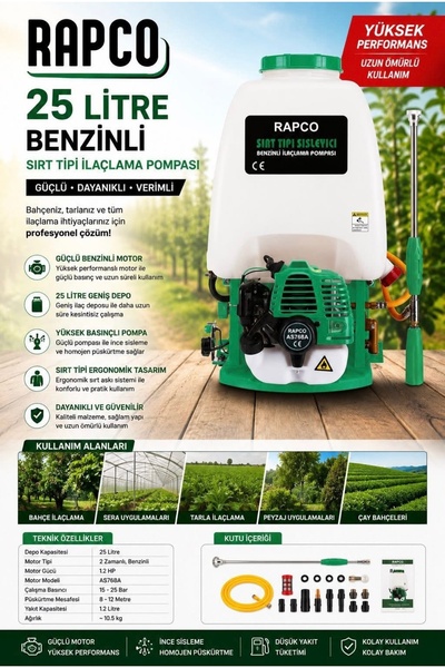 Rapco 25 Litre Benzinli Sırt Tipi İlaçlama Pompası Sisleyici - 1.2 HP Profesy...