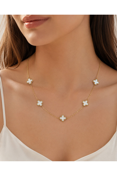 OGHAMAY 316L Steel Gold Color White Clover Necklace Women's Tarnish Resistant...