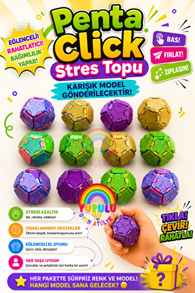 YUPULU Zıplayan Stres Topu Penta Click Stres Topu – 3D Baskı Mekanik Fidget O...