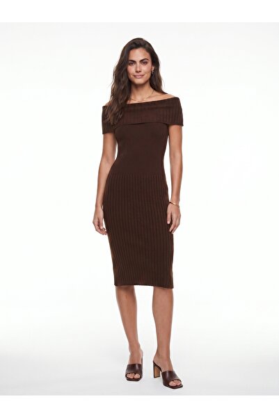 ONLOOX Brown Acrylic Ribbed Madonna Collar Long Sleeve Standard Size Knitted ...