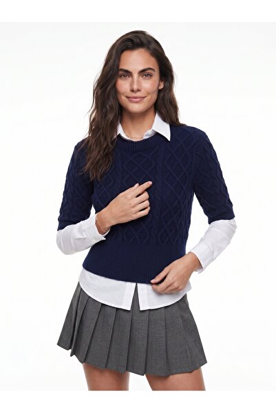 ONLOOX Navy Blue Acrylic Textured Hair Knit Patterned Shirt Detailed Standard...