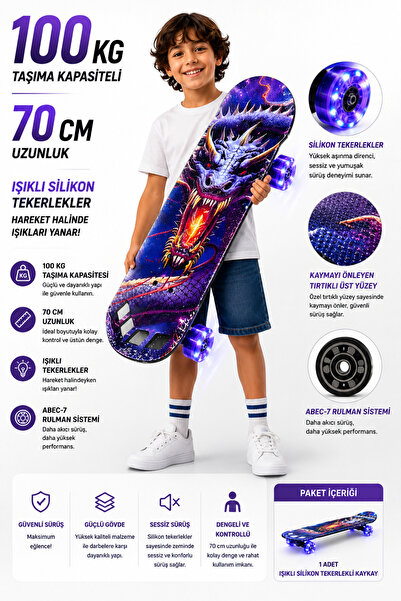 Erzi Işıklı Silikon Tekerlekli Dragon Kaykay – 70 CM 100 KG Taşıma Kapasiteli