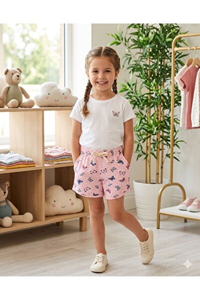 EKRKİDS Minik Kelebekler Pudra Pembe Çocuk Şort