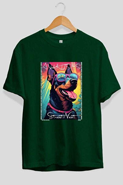 Ankhises تي شيرت Dog For Love 15 أخضر اللون مطبوع عليه صورة كلب، مقاس كبير، 1...