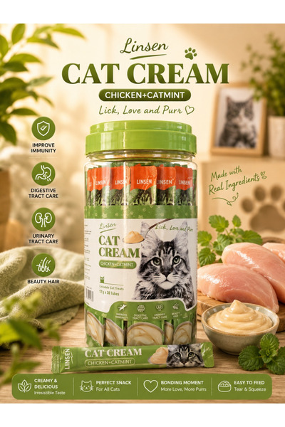 Linsen كات كريم بنكهة الدجاج والنعناع البري (Catmint) – مكافآت قطط كريمية قاب...