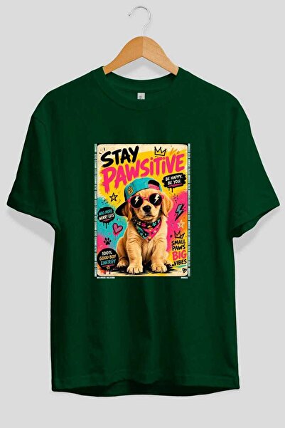Ankhises For Dog Lovers 66 Front Dog Printed Green Oversize T-Shirt 100% Cott...