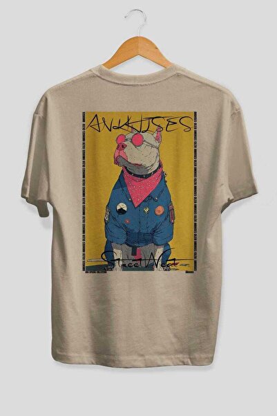 Ankhises For Dog Lovers 64 Back Dog Print Beige Oversize T-Shirt 100% Cotton ...