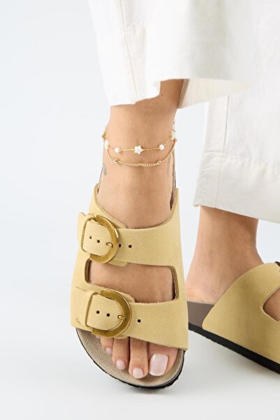Manijero Fuga Women's Leather Genuine Leather Double Buckle Nubuck Yellow Sli...