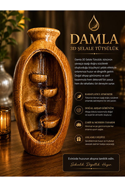prestij3d design Damla 3D Şelale Tütsülük – Dekoratif Ahşap Görünümlü Geri Ak...