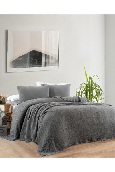 Çeyiz Diyarı كارميلا موسلين دبل بيكيه 220x240 سم أنثراسايت