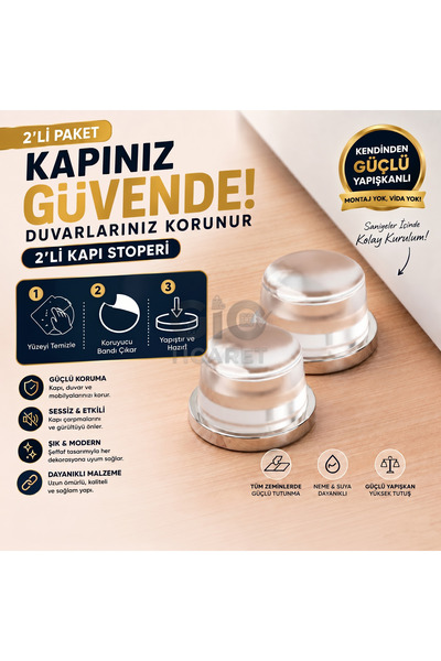 TTT 2'li Kendinden Yapışkanlı Şeffaf Kapı Stoperi - Duvar Koruyucu Kapı Tampo...