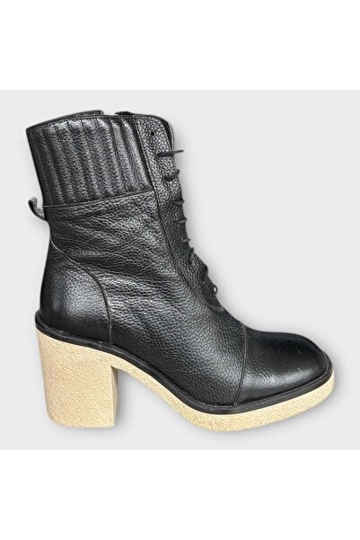 Hayati Arman Women's Genuine Leather Zippered Lace Detailed Thick Heeled Boot...