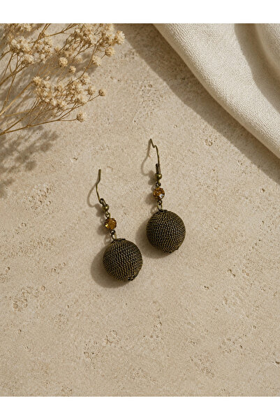 COLLECTİON Vintage Dokulu Yuvarlak Sallantılı Küpe Taş Detaylı Bohem Retro Ta...