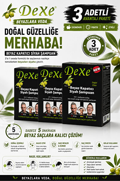 Dexe Black Hair Shampoo - Saç Siyahlaştırıcı Şampuan 3 Adet Eko Paket