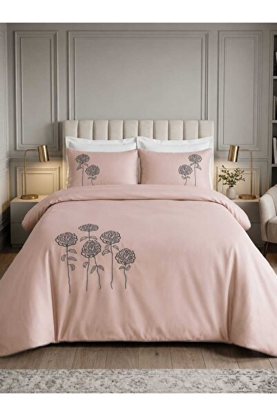 İK TEKSTİL Azalea Flower Embroidered, Ribbed and 100% Cotton 6-Piece Powder D...