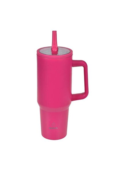 OEM Cană termos din oțel inoxidabil roz cu mâner, 1200 ml, pentru cafea la drum