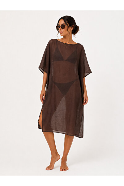 KRAFTELLA Terra Brown Voile Pareo Dress-Bohemian Brown Voile Pareo Tunic-Natu...
