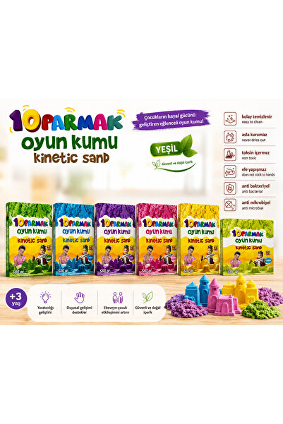 DoruCO 10 Parmak Kinetik Oyun Kumu 500 Gr Renkli Oyun Kumu +3 Yaş