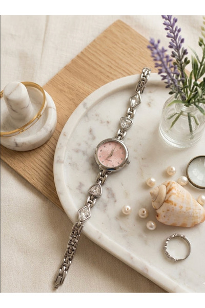 Mihristore Gümüş Taşlı Pembe Kadın Kol Saati Hediyelik Kadın Saat Pinterest Saat