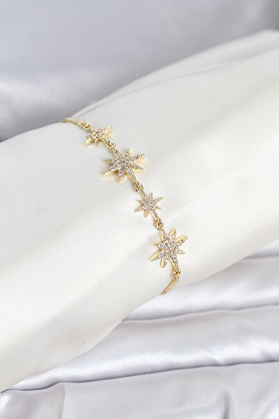 TJ Gold Color Brass Zircon Stone Pole Star Model Elevator Women's Bracelet Tj...