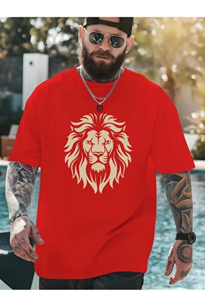 JENOLAN Muški stil Zlatni lav Štampano T-shirt Oversize kroj Ležerni dečko