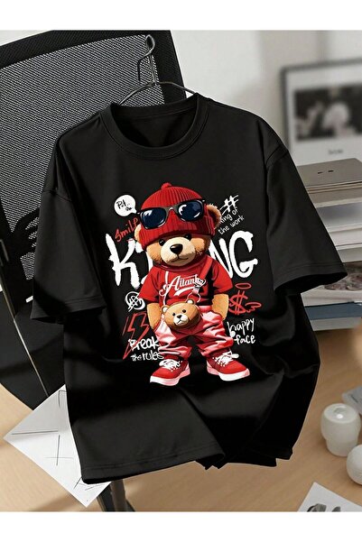 Flubutik Unisex Black Ailant Printed Cotton T-Shirt