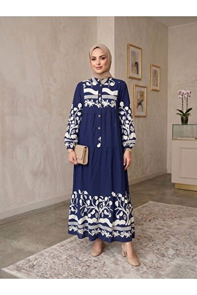 ECEYLÜL MODA Women's Black Viscose Cotton Loose Cut Patterned Hijab Dress – C...