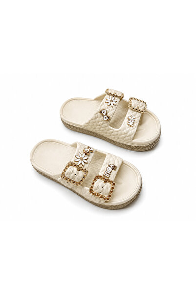 Lotus Myta Women's White Double Buckle Flower Detailed Lightweight Eva Sole D...