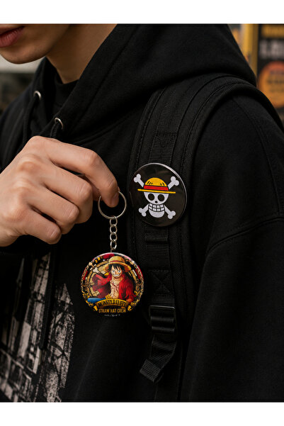 Fynbos One Piece 44 mm Rozet ve Şişe Açacaklı Anahtarlık 2'li Set Luffy Anime...