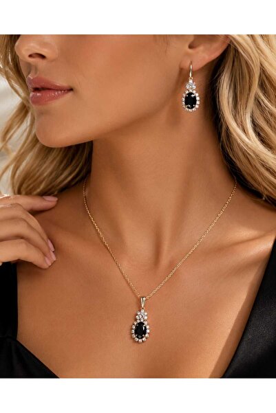 beyna aksesuar Gold Plated Crystal Stone Necklace Earring Set Gift Set Gift f...