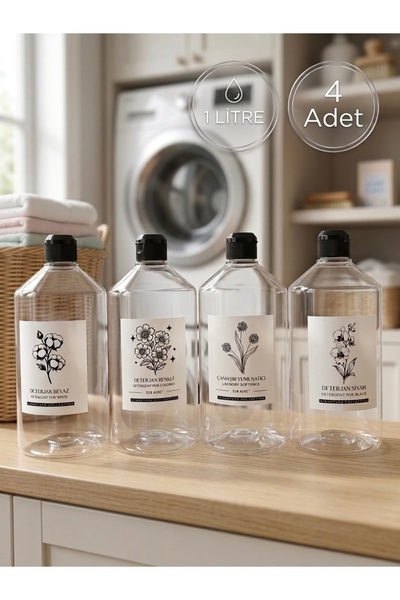 Dem Home 4 ADET Şeffaf Cam Görünümlü Plastik Detarjan Şişe Seti 1 Litre